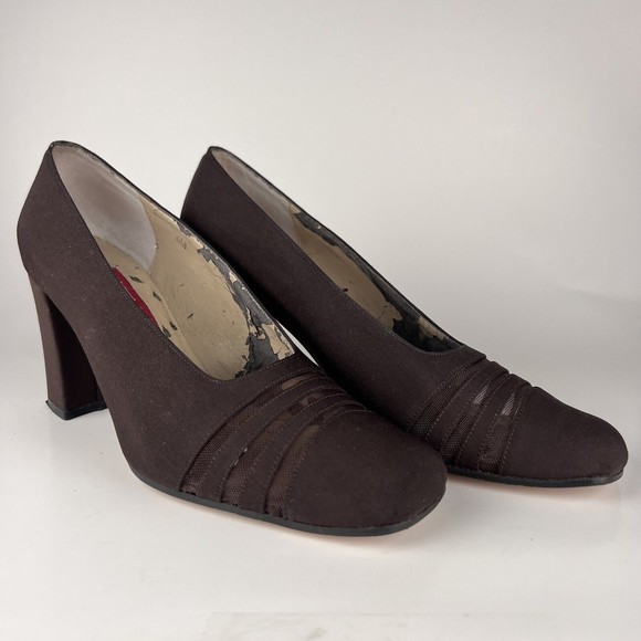 Vintage VAN ELi East Pumps Sz 6M Brown with 3 See-Through Stripes - Picture 2 of 12